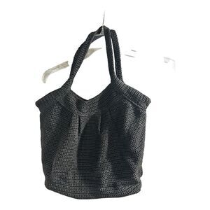 Gardenia Black Beachy Tight Knit Purse Shoulder Bag Crochet Tote Hobo